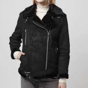 Topshop Women’s Black Faux Fur Aviator Jacket